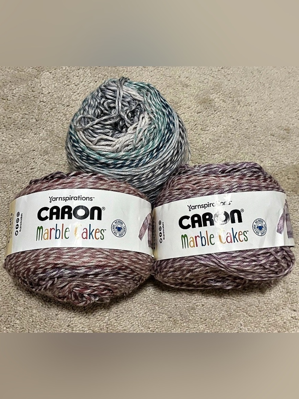 Caron Marble Cakes Yarn Bundle: 3 Skeins,
Blue Velvet & Almond Ginger/Champagne